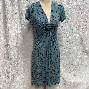 Apt. 9 size med petite dusty‎ Blue and brown Polka Dot Midi Dress stretch comfy